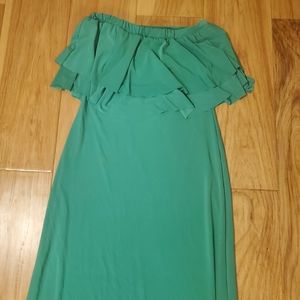 Long green strapless dress